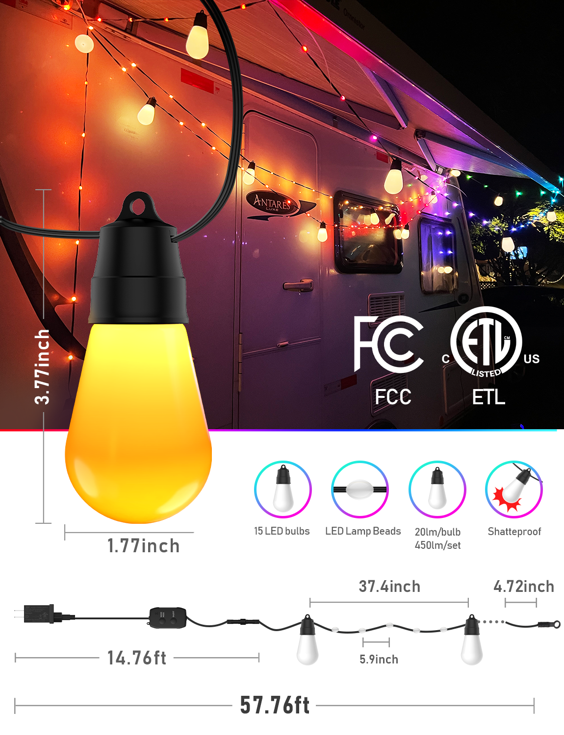 S14 Outdoor String Lights (Fog Bulbs)