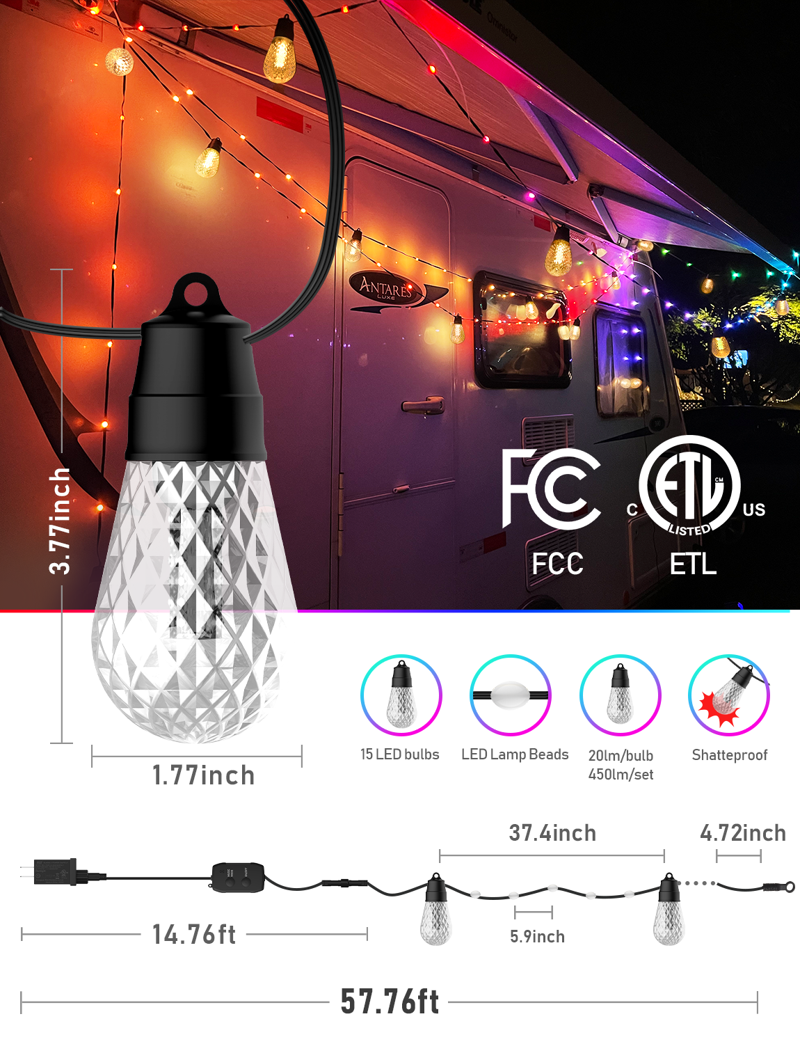 S14 Outdoor String Lights (Crystal Bulbs)
