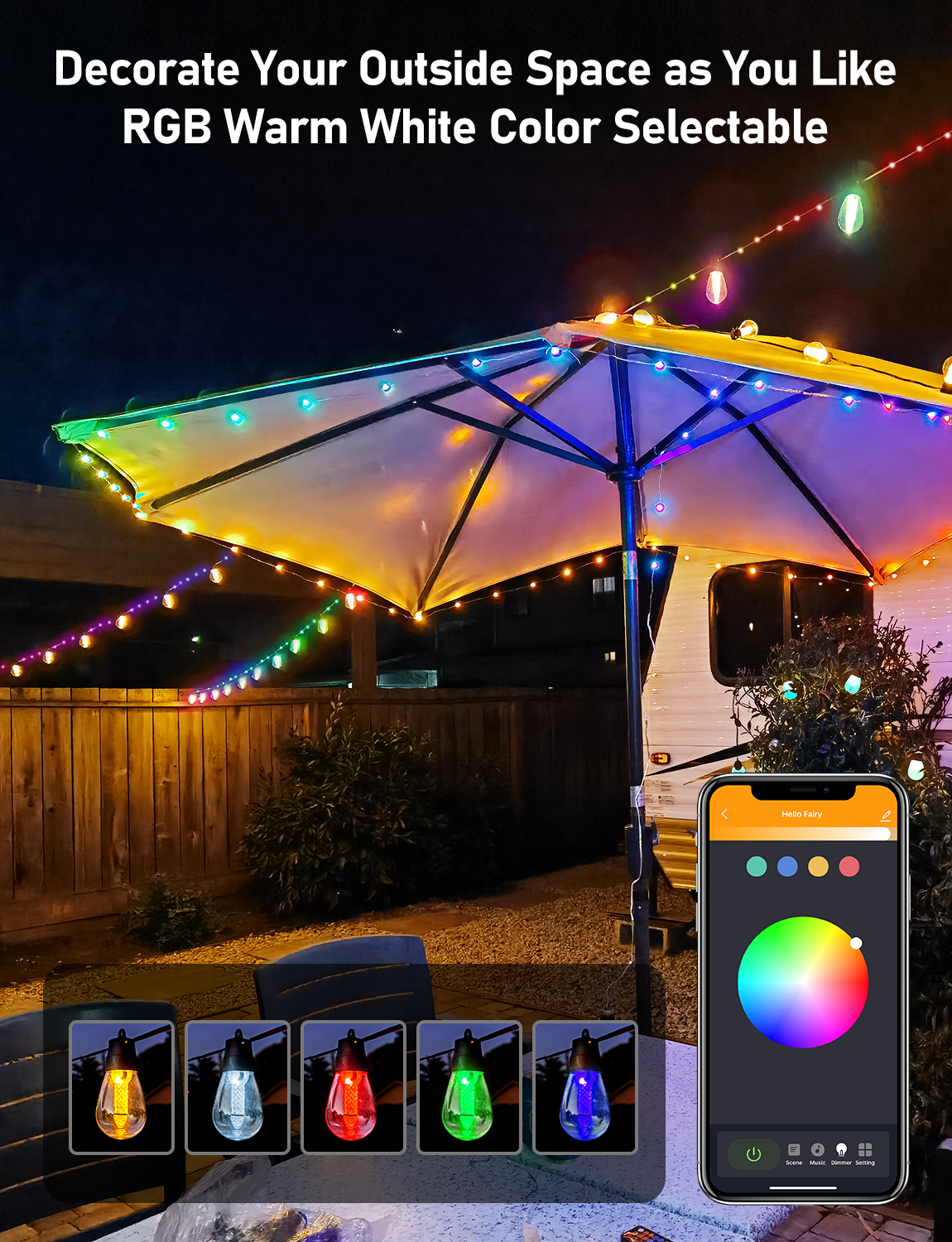 S14 Solar Outdoor String Lights (Clear Bulbs)