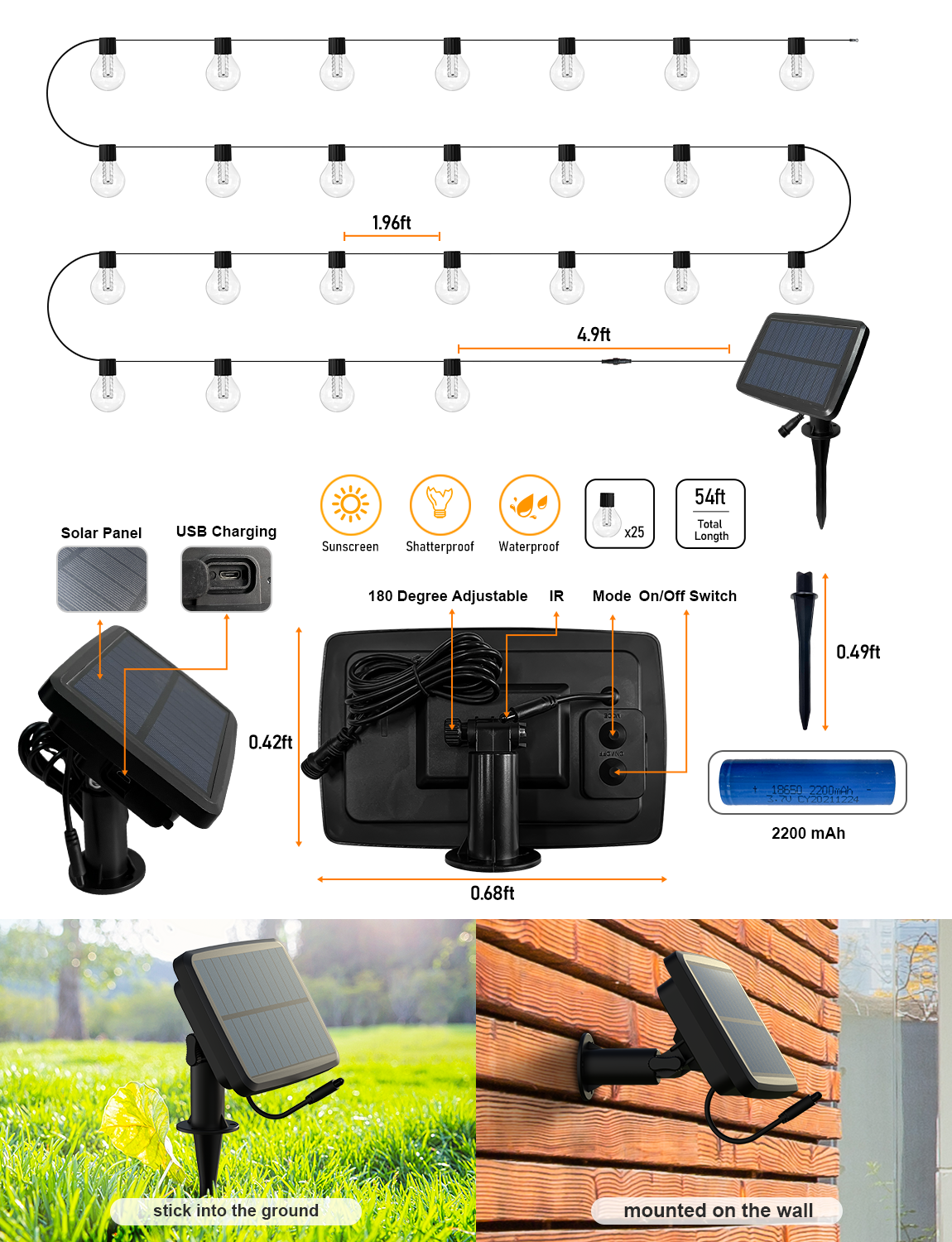 G40 Solar Outdoor String Lights 15M