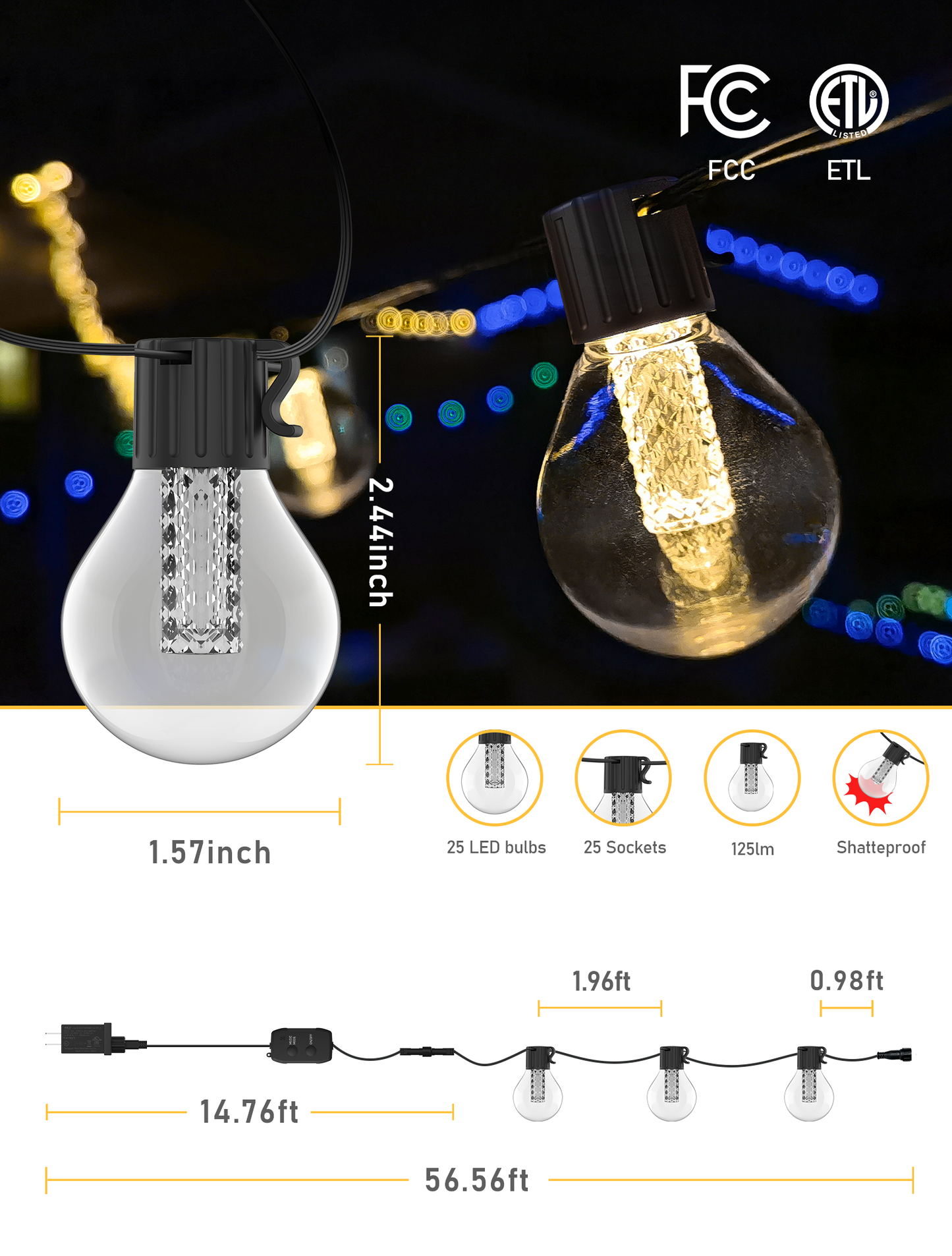 G40 Outdoor String Lights 15M