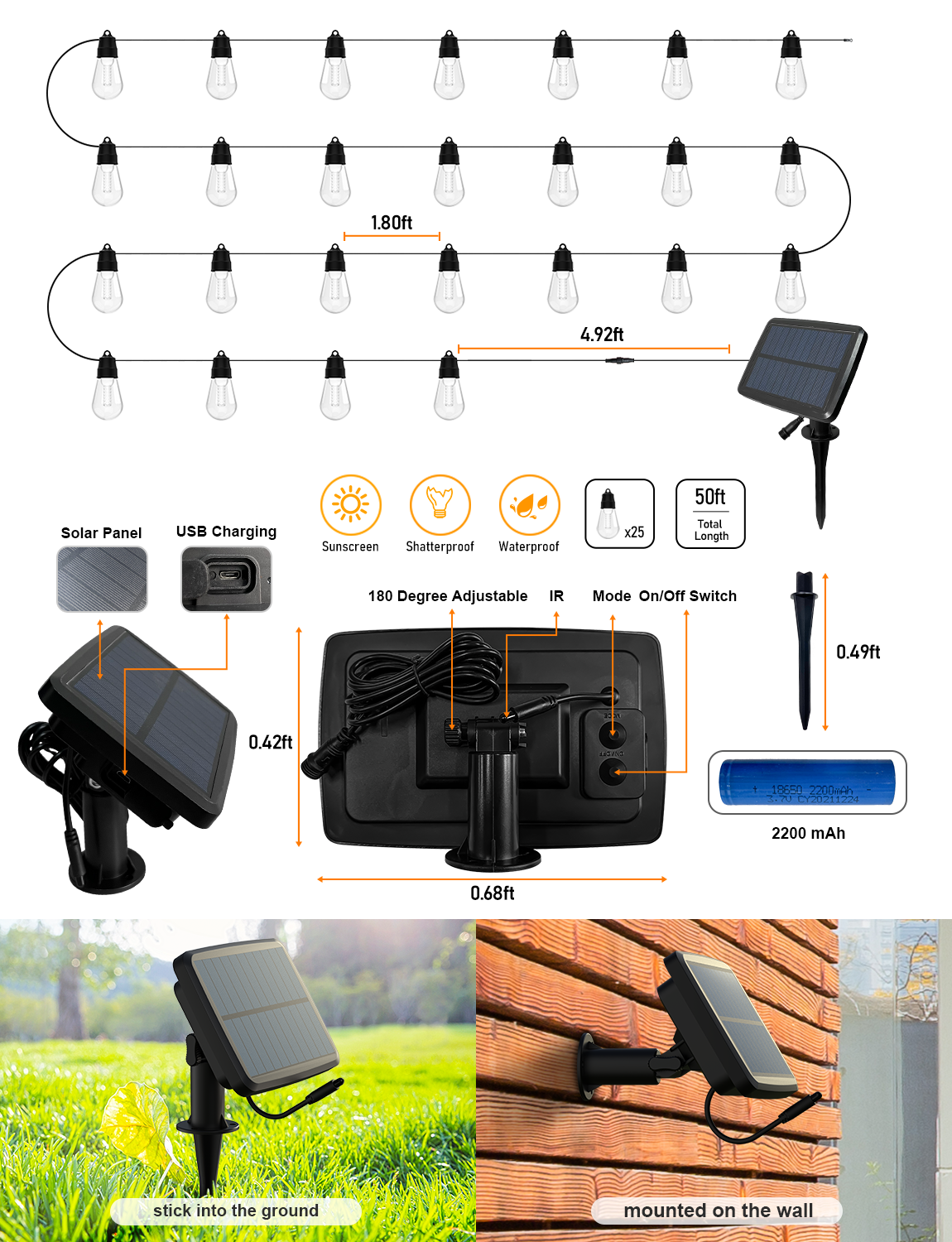 S14 Solar Outdoor String Lights 30M